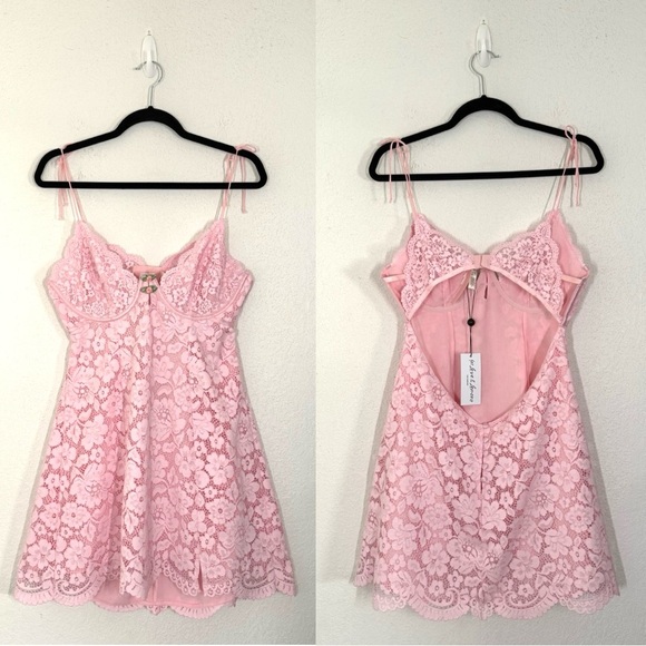 For Love and Lemons Creamsicle Lace Cutout Back Mini Slip Dress Pale Pink XL NEW - Picture 3 of 7